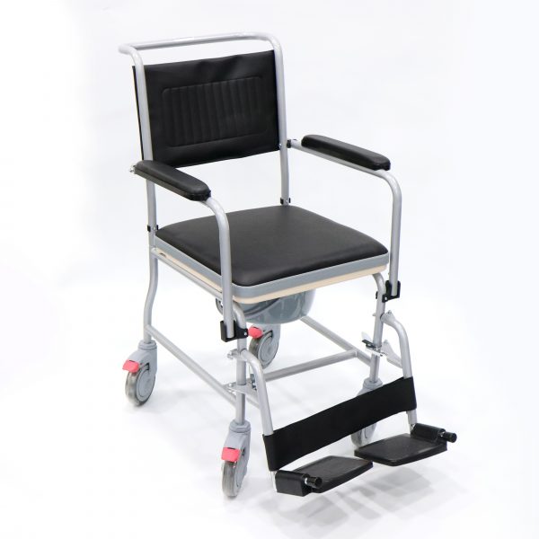 Commode Chair (ASSURE Rehab), Powder Coated Steel, DF, flip down armrest Commode with 4 lock , AR-0222, Per Pc