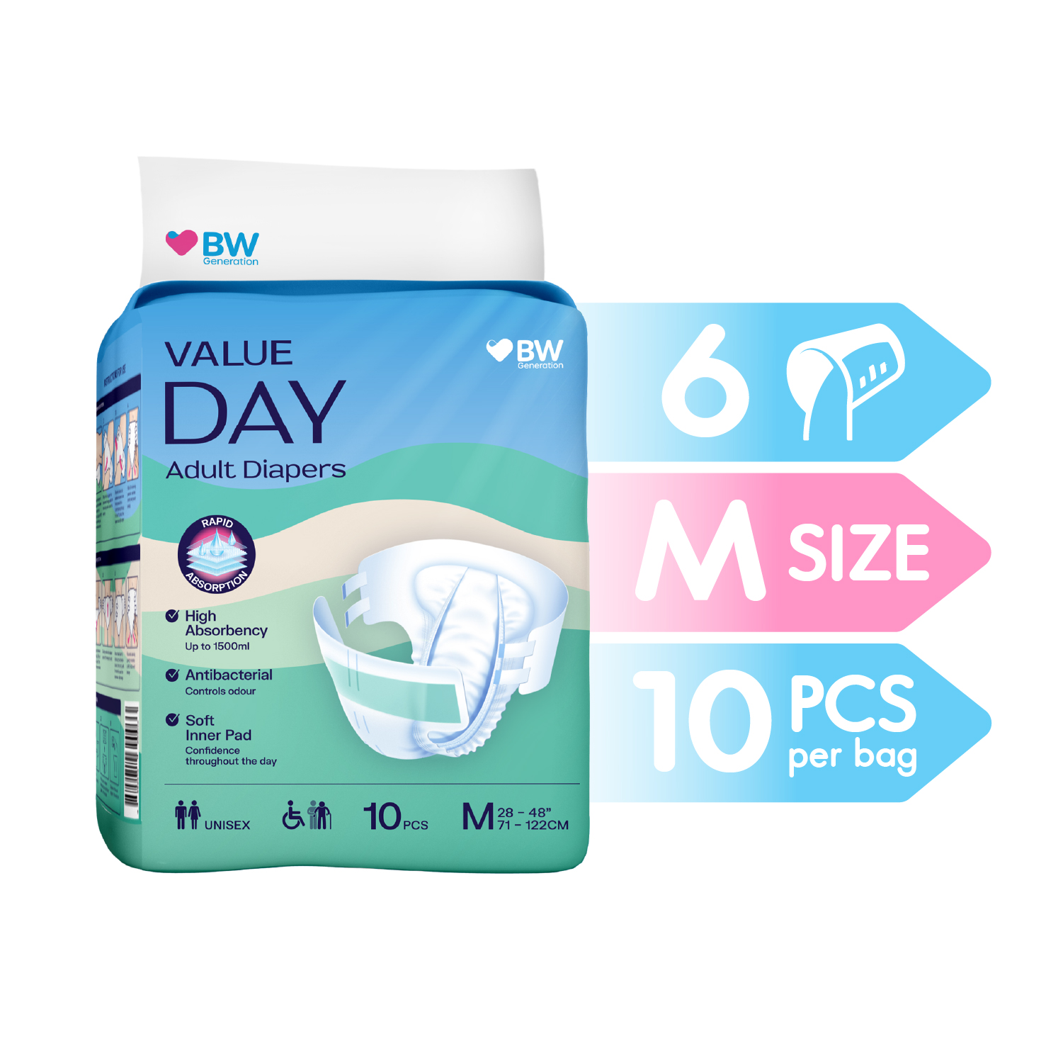 BW Ultra Absorbent Diapers (Day & Night use) - M & L